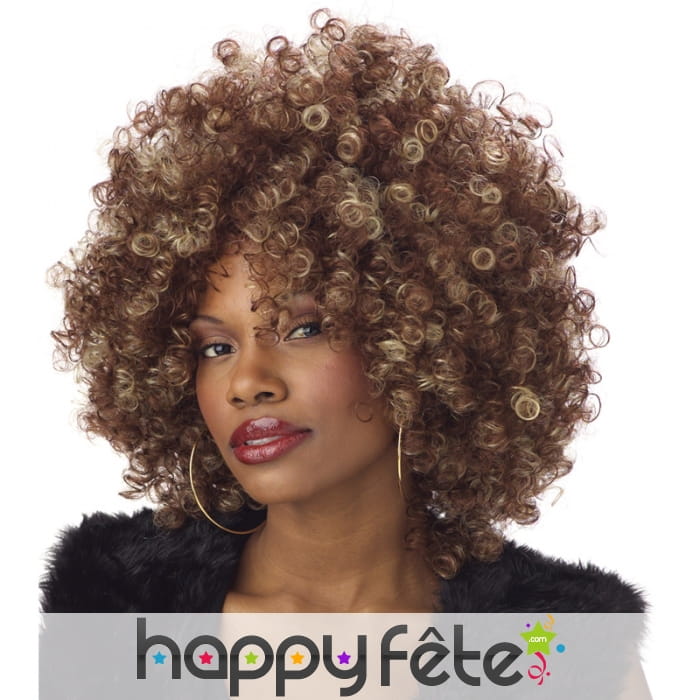 Perruque afro brune à mèches blondes