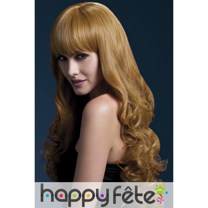 Perruque auburn, bouclée avec frange. 66cm