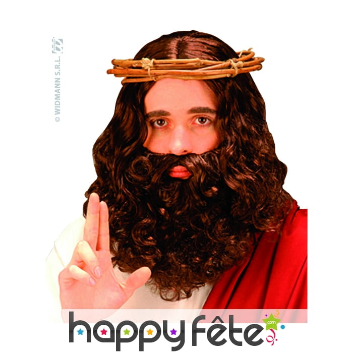 Perruque avec barbe bouclée marron