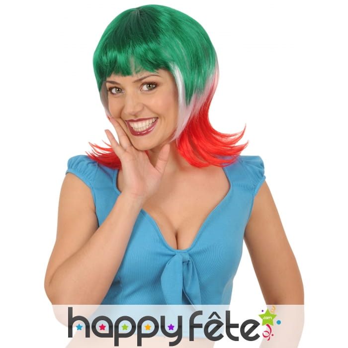 Perruque aux couleurs de l'Italie, pour femme