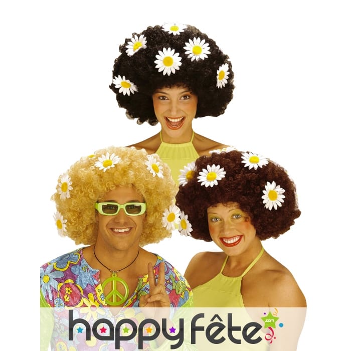 Perruque afro décorée de pâquerettes