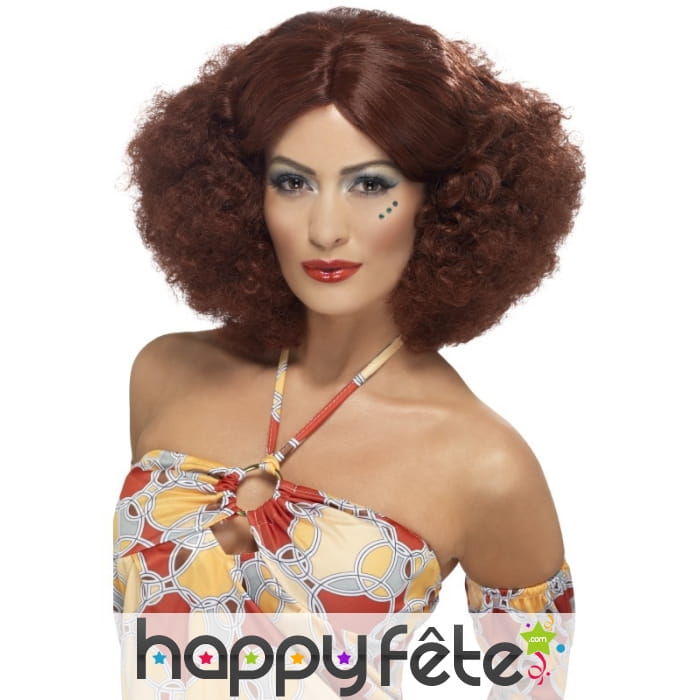 Perruque afro des années 70, châtain