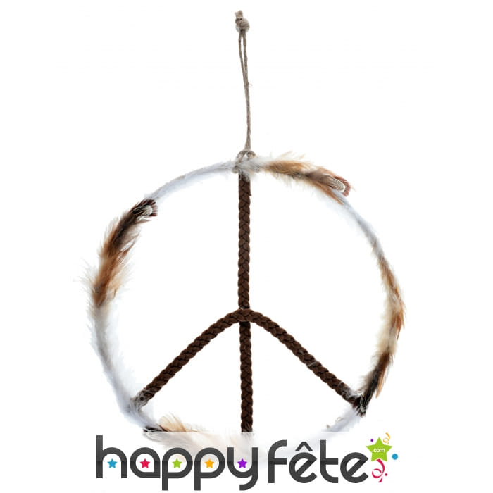 Peace and love métal bois plume à suspendre, 41cm