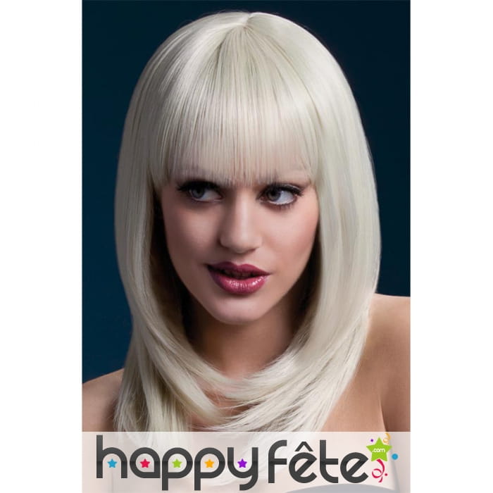 Perruque blonde à frange et mèches, 48cm