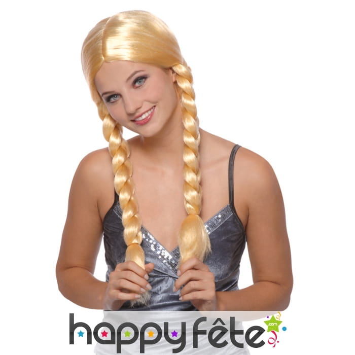 Perruque blonde avec deux tresses