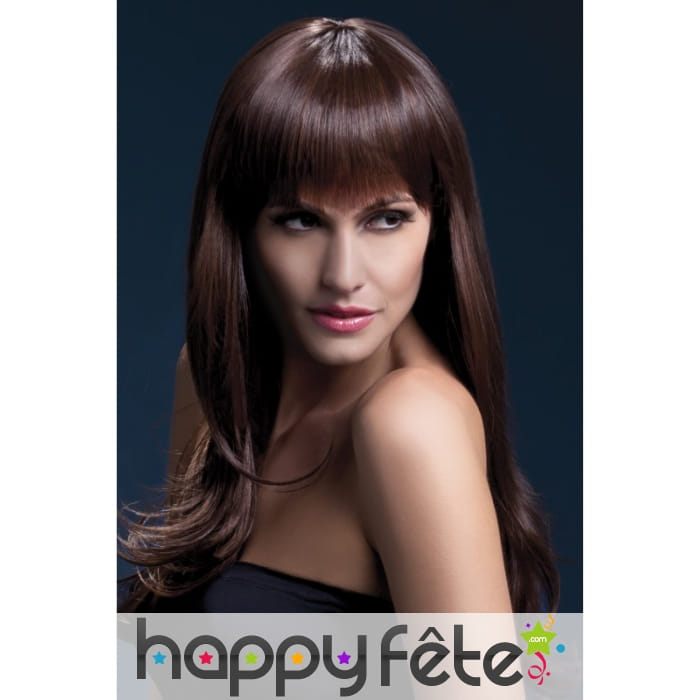 Perruque brune avec frange effilée