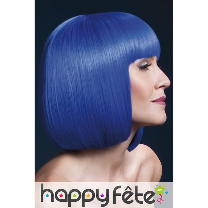 Perruque bob bleue marine élégante avec frange