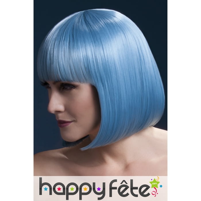 Perruque bob bleue pastel élégante avec frange