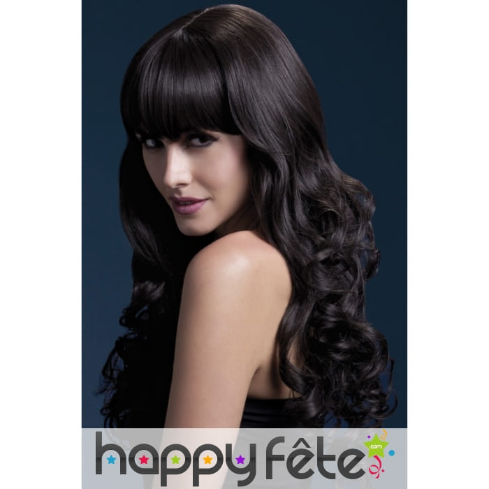 Perruque bouclée brune de 66cm avec frange