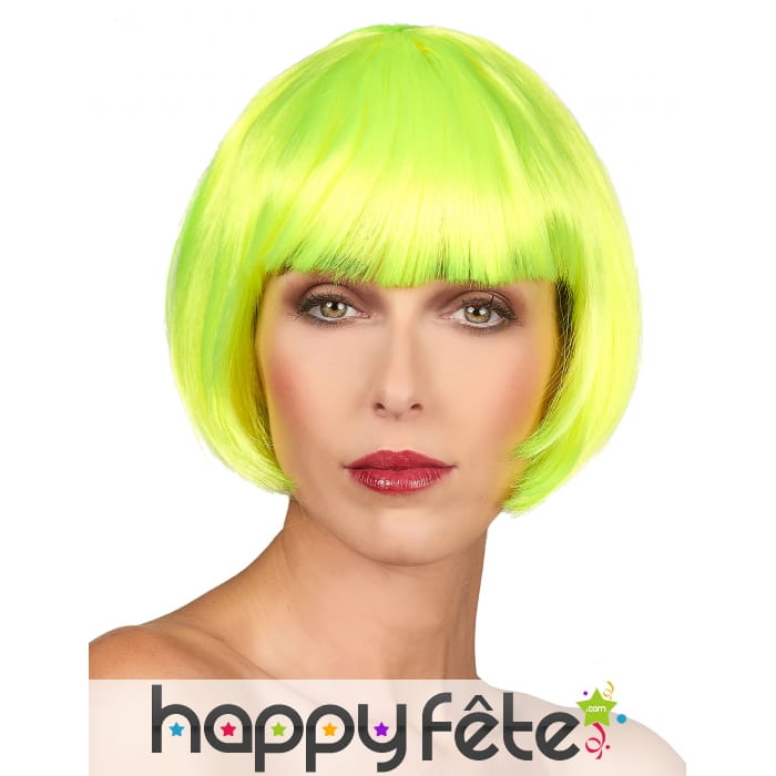 Perruque bob courte jaune fluo