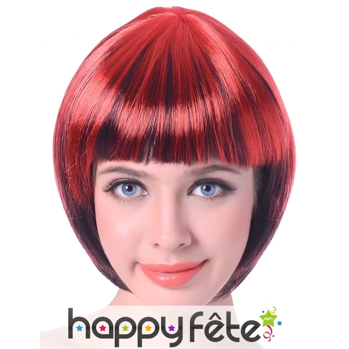 Perruque bob courte rouge mèches noires