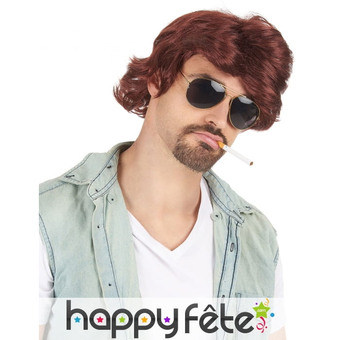 Perruque brune coupe mulet