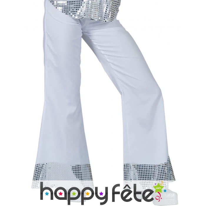 Pantalon blanc disco bords argenté, pour femme
