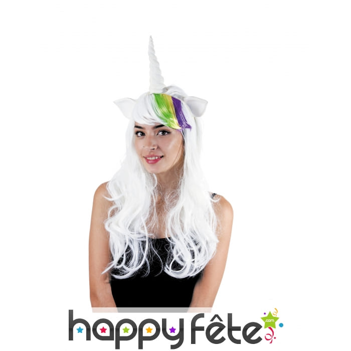 Perruque blanche de licorne avec corne