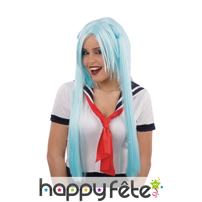 Perruque bleue de manga