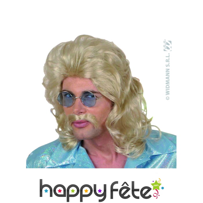 Perruque blonde des annees 70 avec moustaches