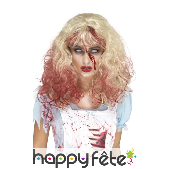 Perruque blonde ensanglantée de zombie