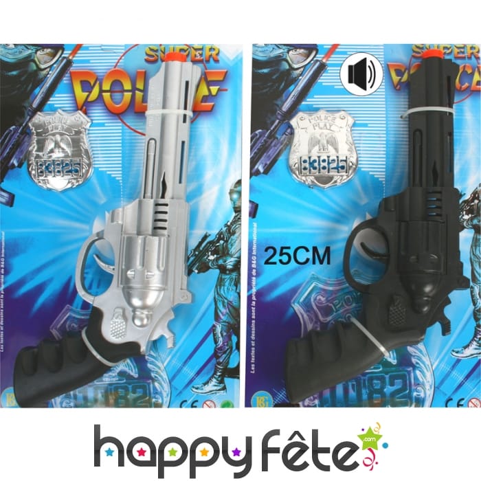 Pistolet bruiteur et badge de police