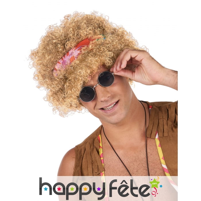 Perruque blonde frisée afro style hippie