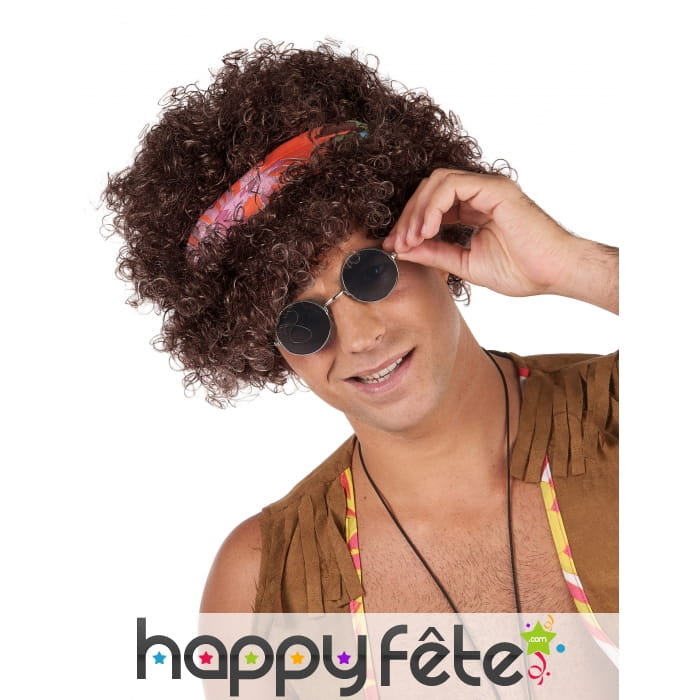 Perruque brune frisée afro style hippie