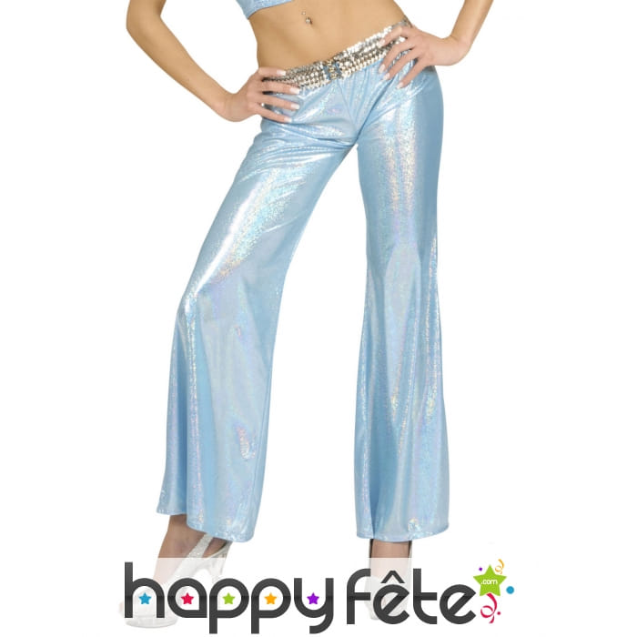 Pantalon bleu holographique disco pour femme
