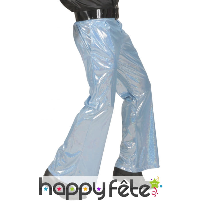 Pantalon bleu holographique disco pour homme