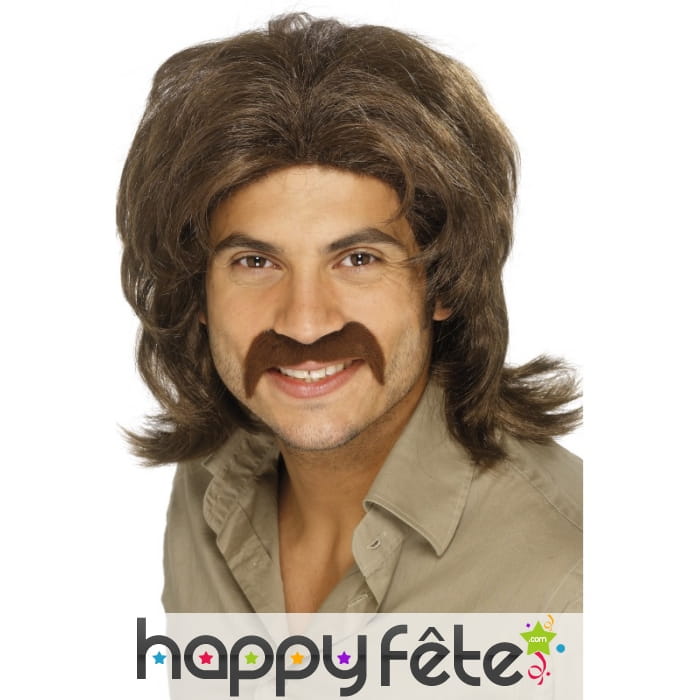 Perruque brune homme années 70