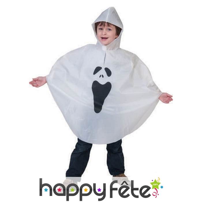 Poncho blanc imprimé fantôme pour enfant
