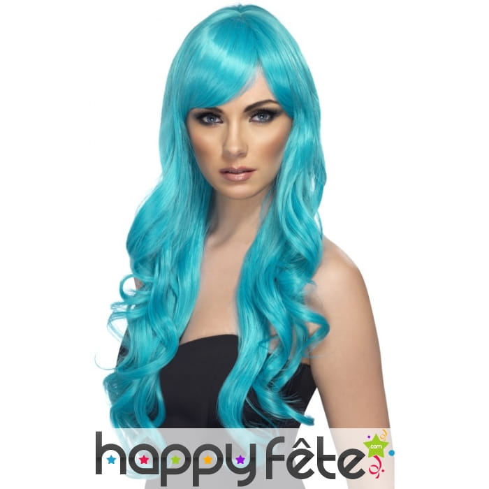 Perruque bleue longues boucles