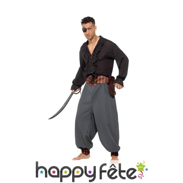Pantalon bouffant noir de pirate pour homme