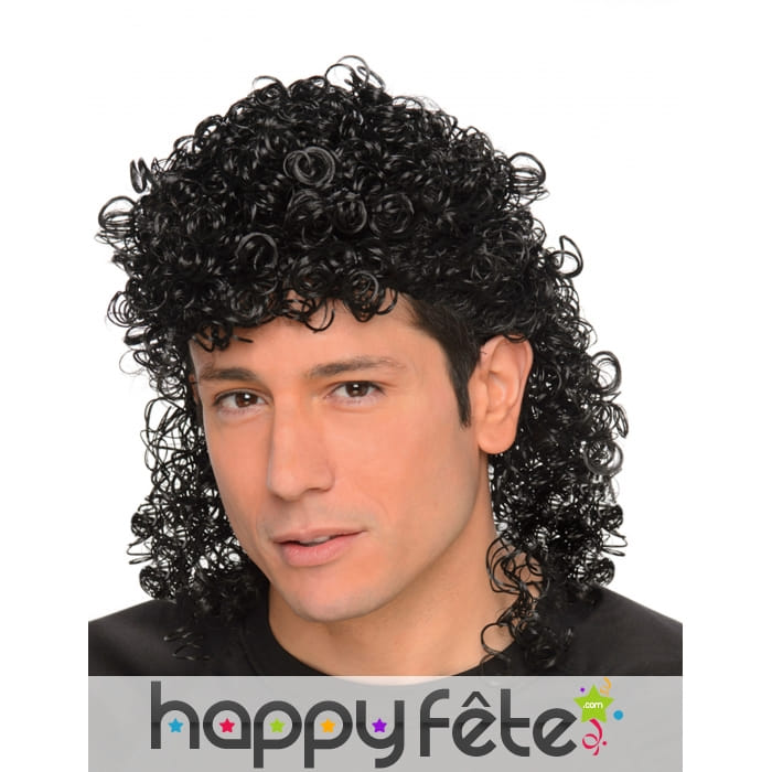 Perruque bouclée noire coupe mulet