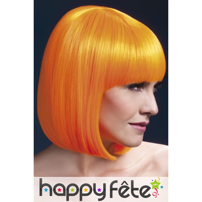 Perruque bob orange élégante avec frange