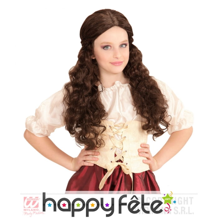 Perruque brune ondulée médiévale pour enfant