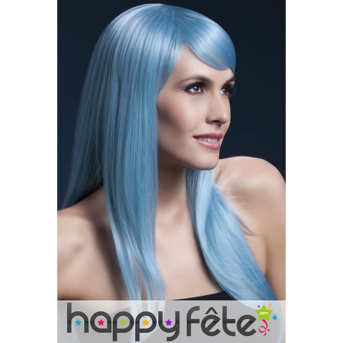 Perruque bleue pastel avec frange sur le coté