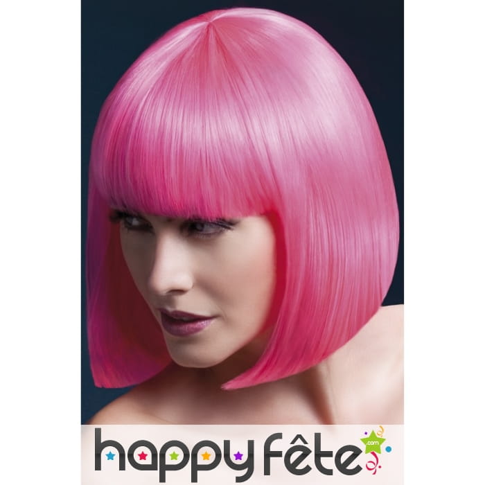 Perruque bob rose élégante avec frange