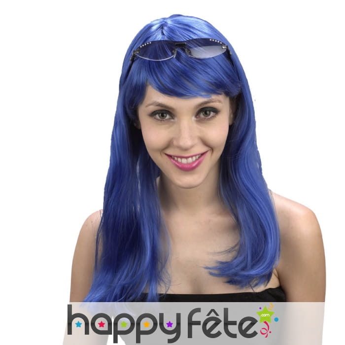 Perruque bleu uni pour femme