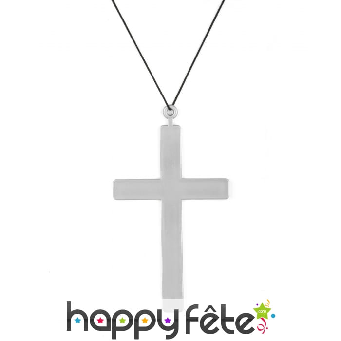 Pendentif croix argentée de 23cm
