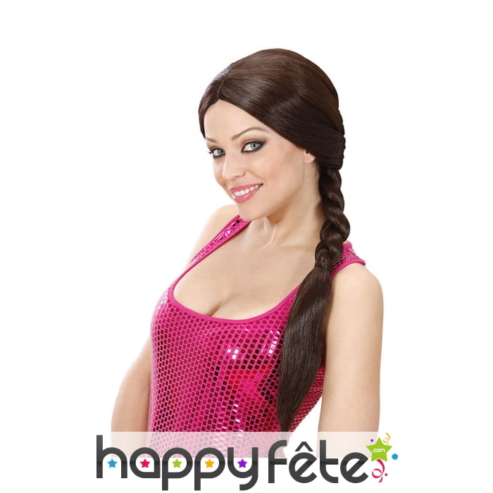 Perruque chatain avec grosse tresse