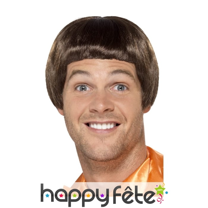 Perruque coupe au bol marron pour homme