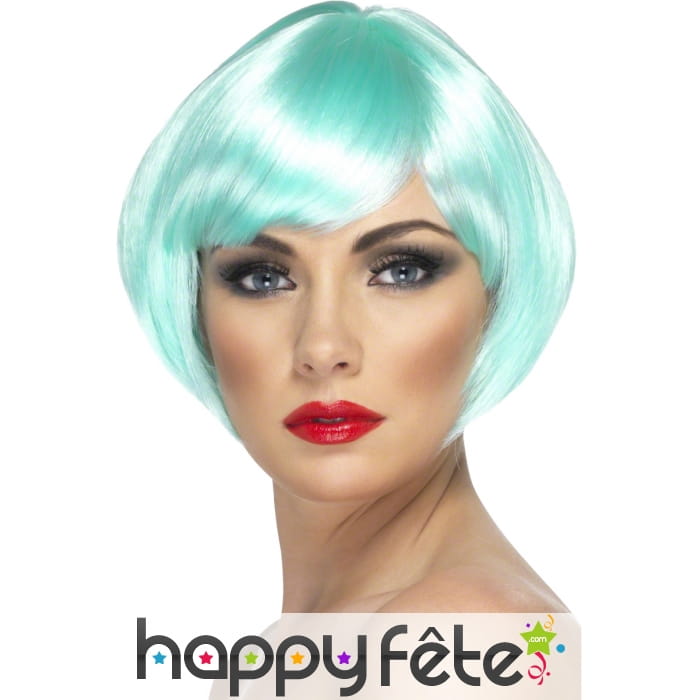 Perruque carré court bleu turquoise flash