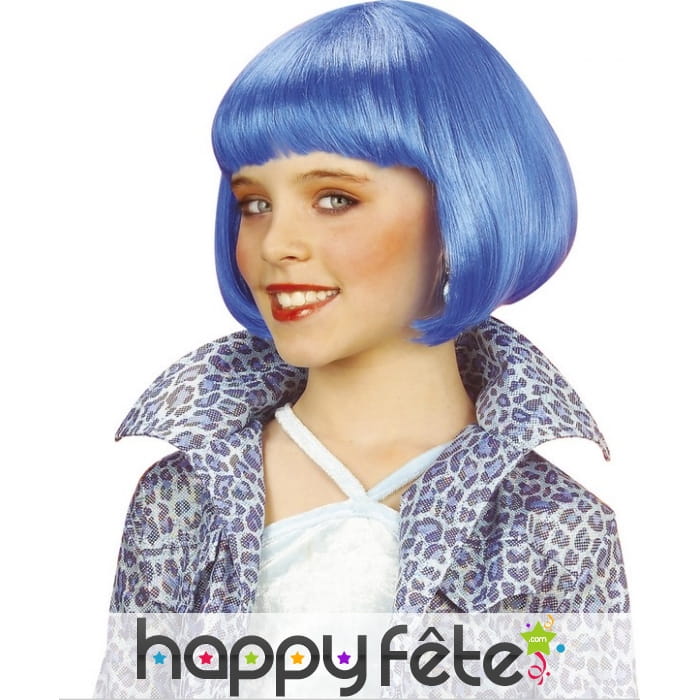 Perruque carré court bleue pour enfant
