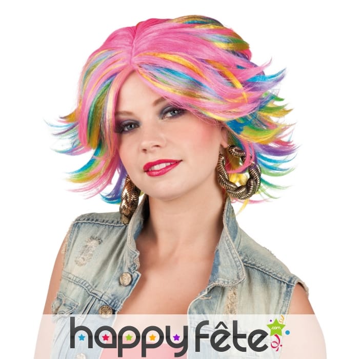 Perruque carré court de mèches multicolores