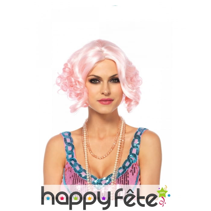 Perruque courte Charleston rose ondulée, luxe