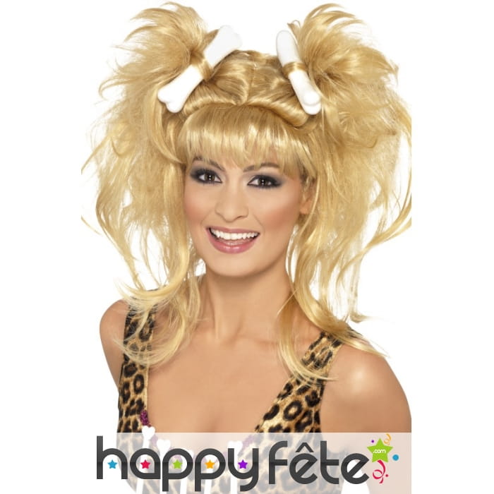 Perruque couettes des cavernes blonde