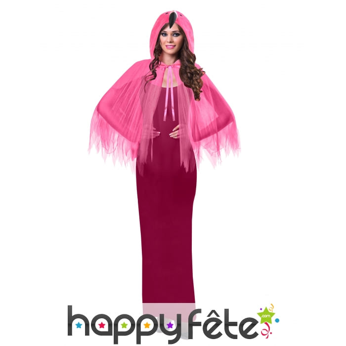 Petite cape en voile rose avec capuche pour femme