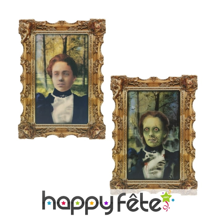 Portrait changeant femme zombie 41x30cm