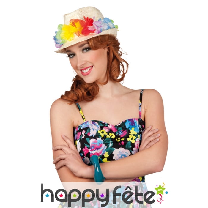 Petit chapeau Hawaï décoré de fleurs
