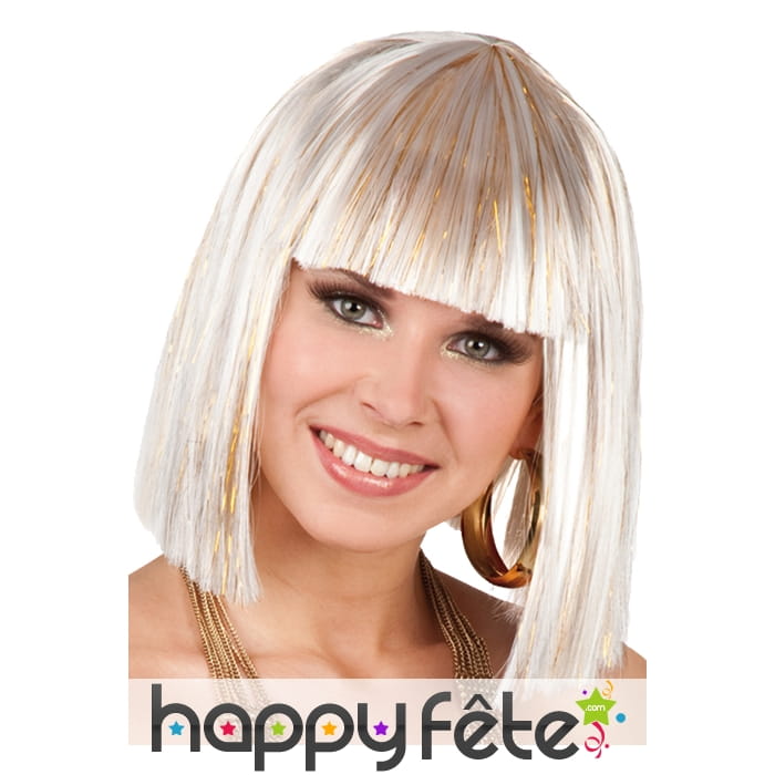 Perruque carré long blond lamelle dorée