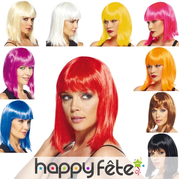 Perruque carré long lisse dégradé à frange