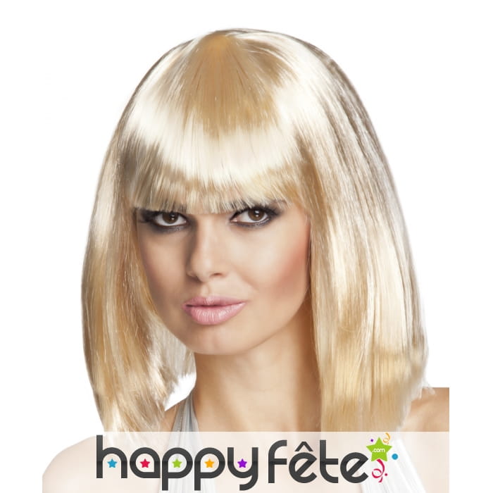 Perruque carré mi-long blond avec frange